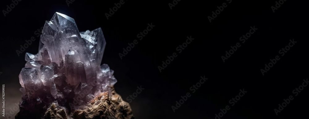 Scapolite is rare precious natural stone on black background. AI generated. Header banner mockup with space.