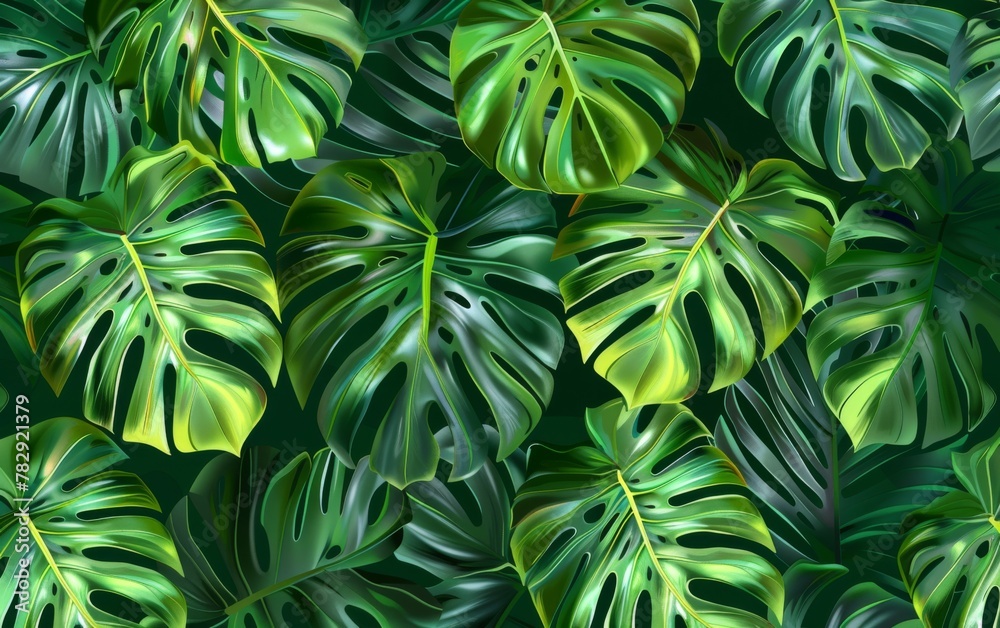 A green leaf of a monstera plant A green leaf of a monstera plant