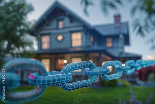 3d model of a chain link around a house with a window in the background photo