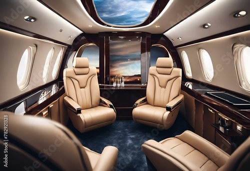 the interior of a private jet that is not fully loaded © Wirestock