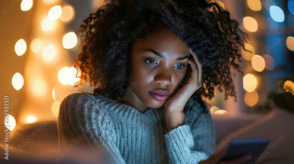 Woman Sitting on Bed Looking at Cell Phone Woman Sitting on Bed Looking at Cell Phone