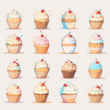 Colorful cupcake designs in a vector illustration, ideal for bakery themes