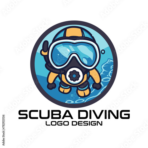 Scuba Diving Cartoon Vector Logo Design