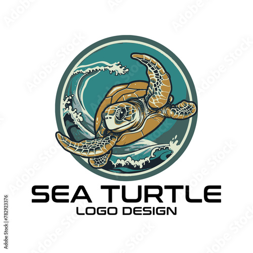 Sea Turtle Cartoon Vector Logo Design