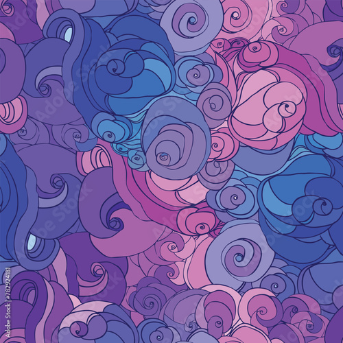 Blue and green sky. Vector color abstract hand-drawn pattern with waves and c...