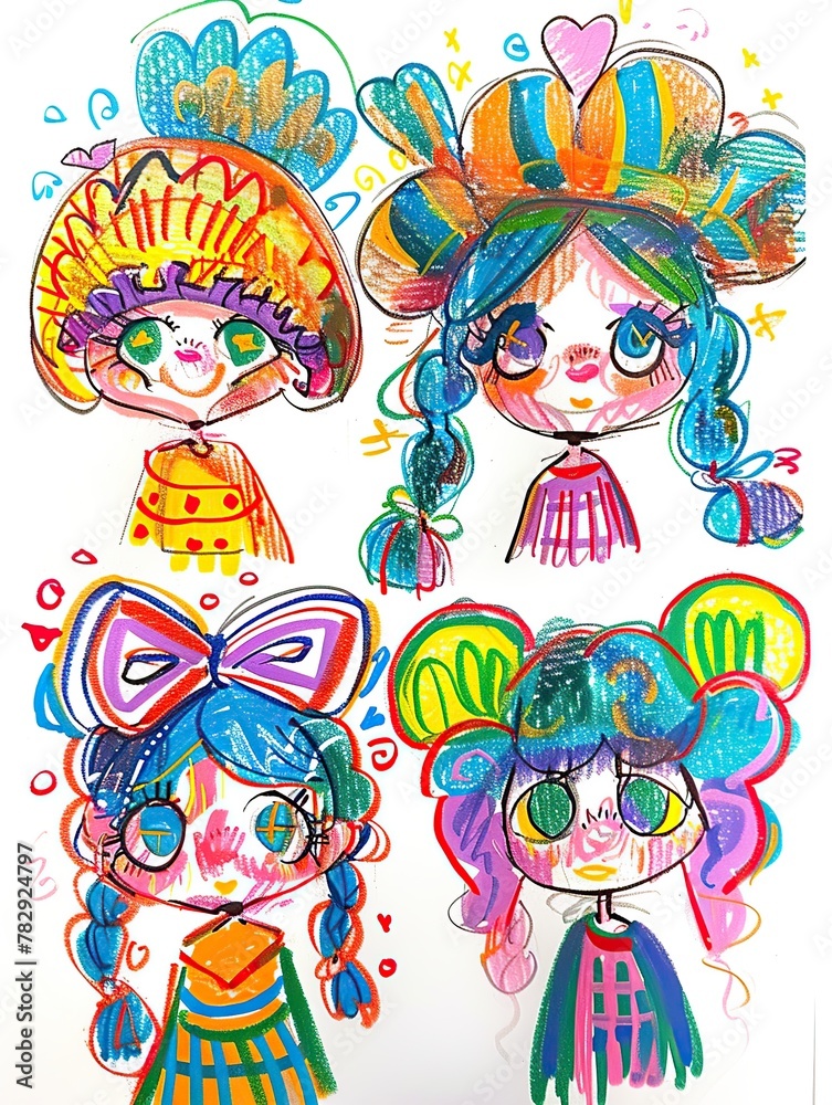 Whimsical girls: Colorful childish drawings full of joy Whimsical girls: Colorful childish drawings full of joy