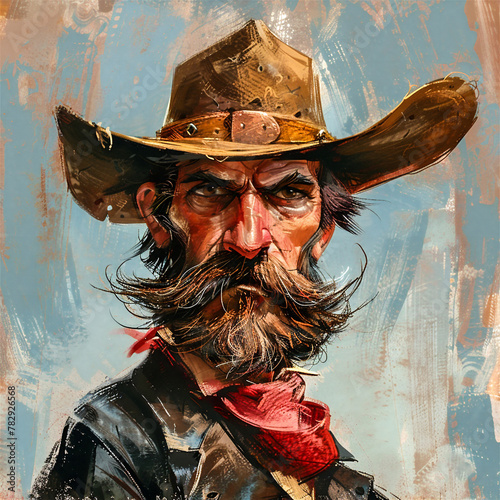 Caricature of a Gunfighter. Generated Image. A digital illustration of a caricature of an old western gunfighter. 