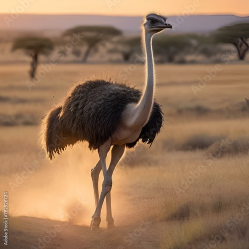AI generated illustration of an ostrich wandering