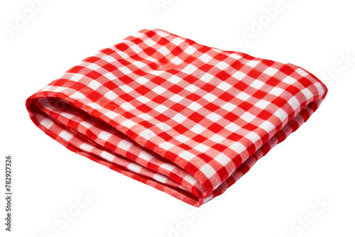 Red checkered napkin front view isolated on white background. Rustic chic style mockup perspective.