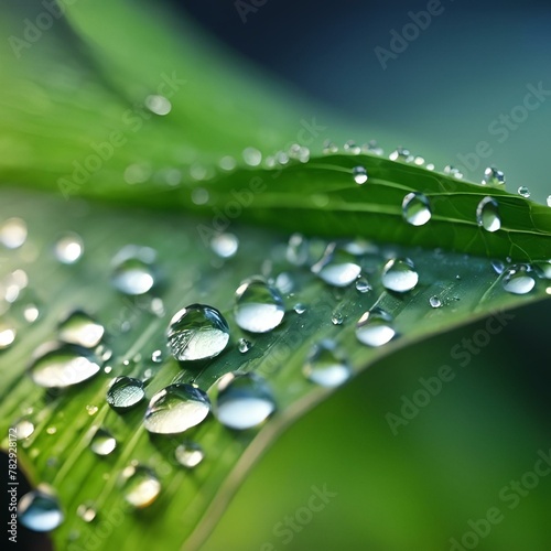 AI generated illustration of dew drops glisten on green grass blades
