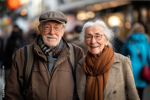 AI generated illustration of a happy senior couple posing for a photo during holidays