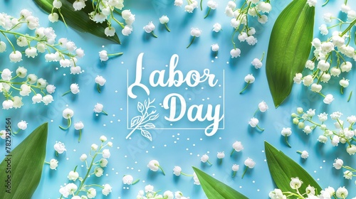 Labor Day Celebration: Blue Background Adorned with Sprigs of Lily of the Valley
