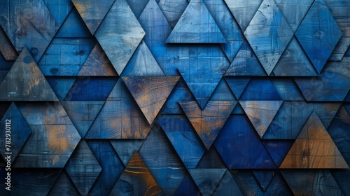 Wallpaper Mural Triangles in blue hues on a wooden wall Torontodigital.ca