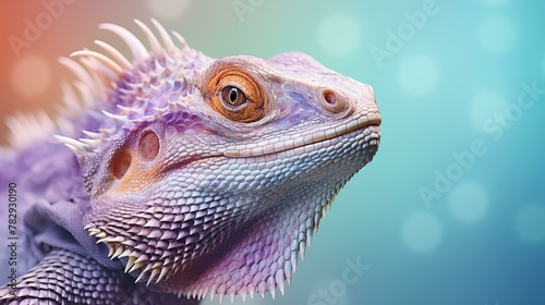 Pastel bearded dragon purple lizard, endangered species portrait gecko animal scale © antkevyv