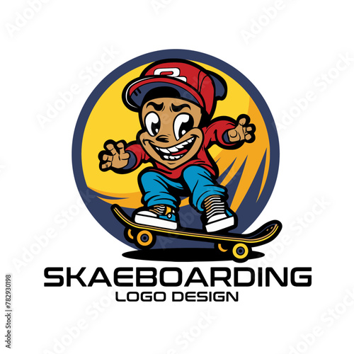 Skateboarding Cartoon Logo Design 