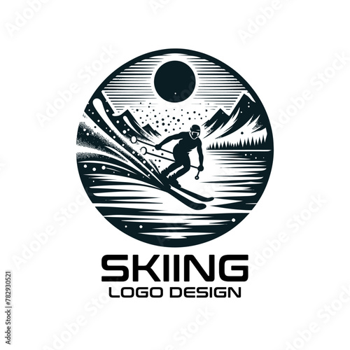 Skiing Vector Logo Design 