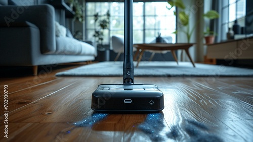 AI generated illustration of a contemporary vacuum cleaner in a modern living room