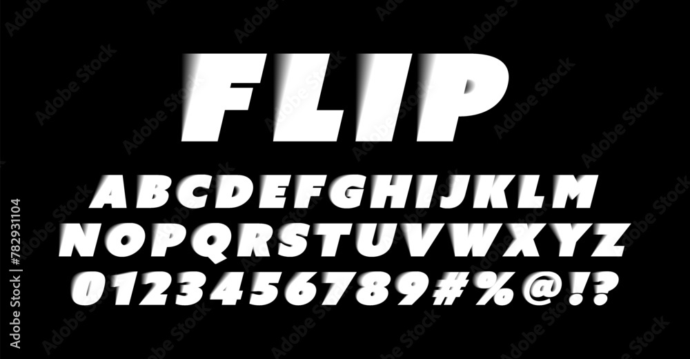 Flip font with shifted and blurred effect. Modern abc alphabet for banner, poster, printing, typography, t shirt, book and card. Trendy vector illustration