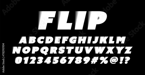 Flip font with shifted and blurred effect. Modern abc alphabet for banner, poster, printing, typography, t shirt, book and card. Trendy vector illustration