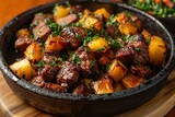 Caribbean Roast: fried beef pieces with pineapple pieces in a plate