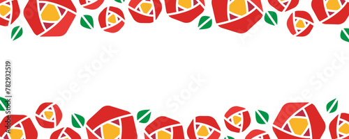 レトロな赤い椿の花のベクターフレーム画像	