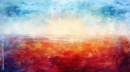 Abstract Watercolor Landscape with Vibrant Hues and Textured Elements