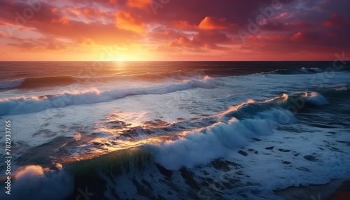 View of beautiful beach waves, coastline with foam after being hit by waves