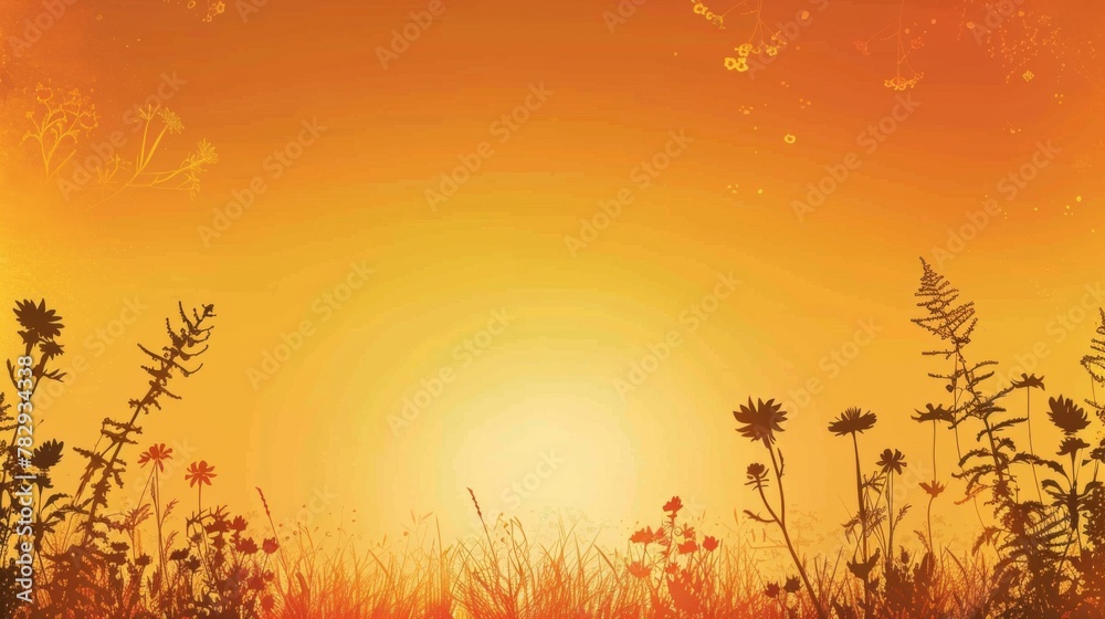 Obraz premium Warm Sunset Silhouettes of Wildflowers in Field