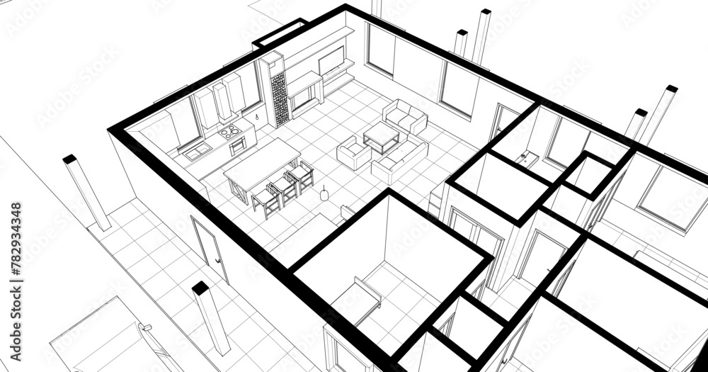 Fototapeta premium house plan interior 3d rendering