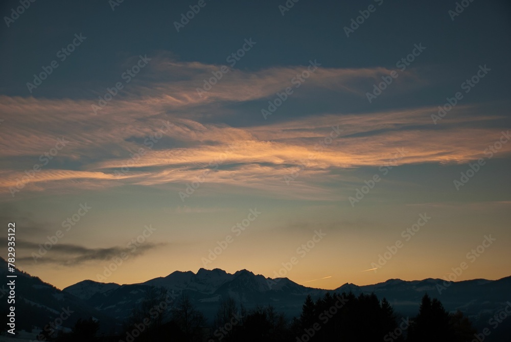 Beautiful silhouette of mountains on the twilight