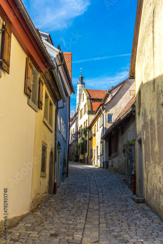 Vertical shot of the narrow street between the buildings in Rothenberg ob der Tauber  Germany