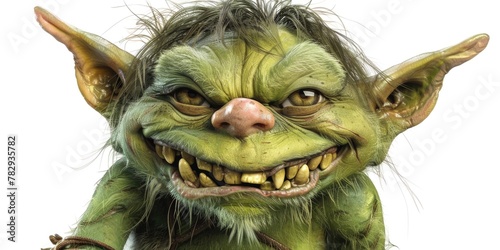 Close up shot of a troll with a toothy face. Suitable for fantasy or mythical themes