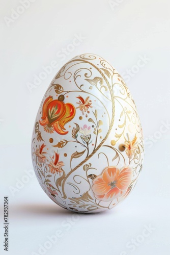 Colorful decorated egg on a white background, suitable for Easter themes