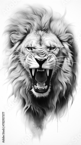AI generated illustration of a monochrome drawing of a lion © Wirestock
