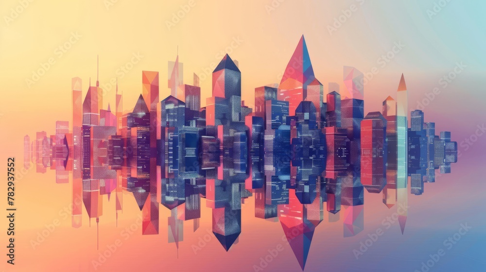 Buildings with low poly element in a futuristic style with smart city concept