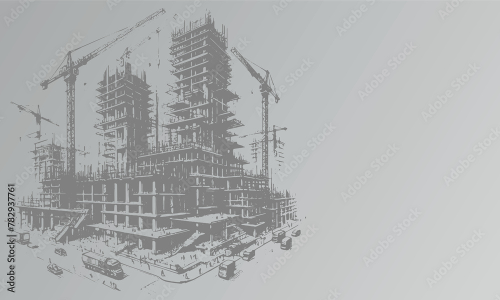 light gray background depicting modern house construction in vector stencil style