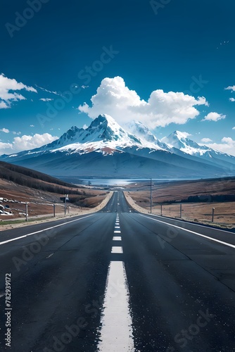 The road leads to mountains as far as the eye can see.