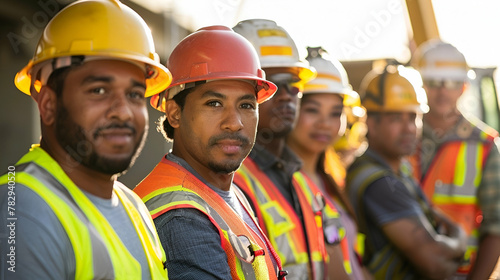 Group of workers smiling in hardhats © Bi