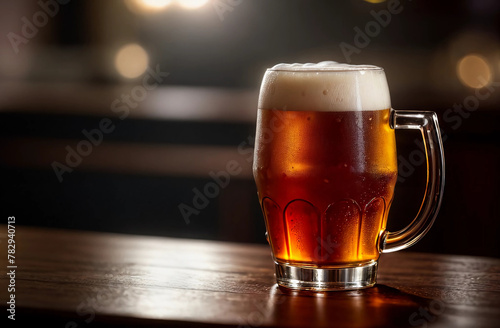 glass mug with beer on the bar counter. Generative AI