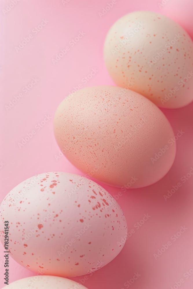 Eggs arranged on a pink table, suitable for food or Easter concepts