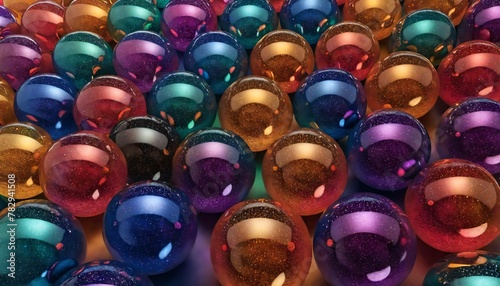 a colorful background of many shiny shiny balls with sparkles photo