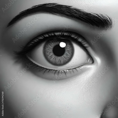 a black and white image of an open eye with lashes