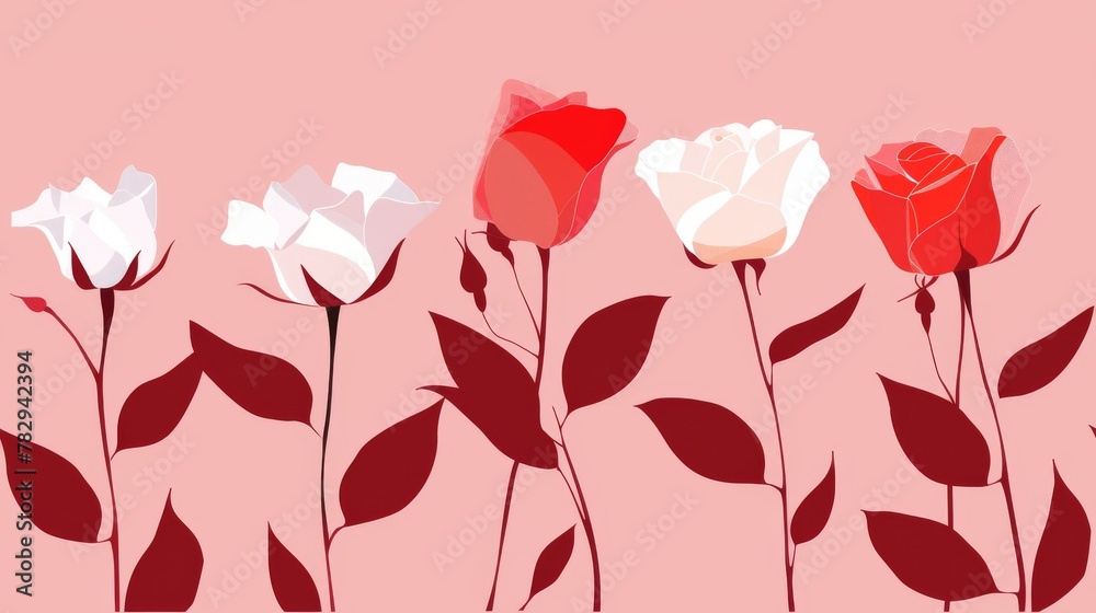 minimalism art style of rose pink,red and white