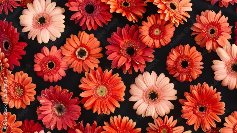 newspaper of seamless pattern color of Gerbera is orange, red, pink color on black ground is white newspaper of seamless pattern color of Gerbera is orange, red, pink color on black ground is white