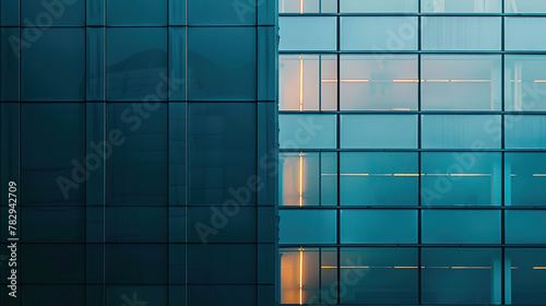A minimalist shot of a modern building by night with reflections in the glass windows