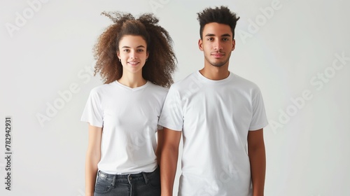 White shirt mockup, Men and women model couple in white shirt set mockup
