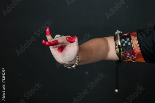 Close up of Hand gestures of an Odissi dancer, Indian classical dance forms, hand mudras. photo