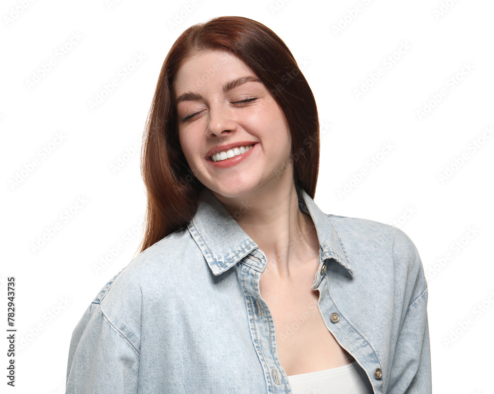 Portrait of smiling woman on white background Portrait of smiling woman on white background