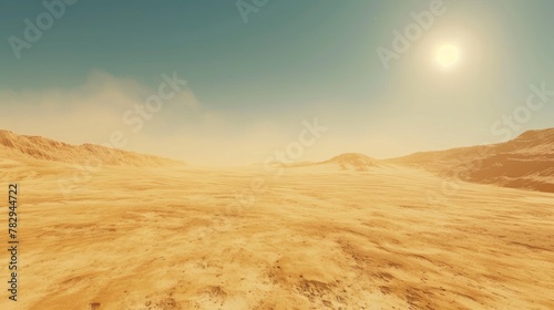 Majestic Sun Over Barren Desert Landscape in Golden Hour