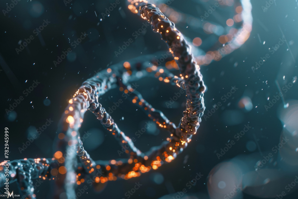 Glowing DNA Helix in Dark Ambience with Particles